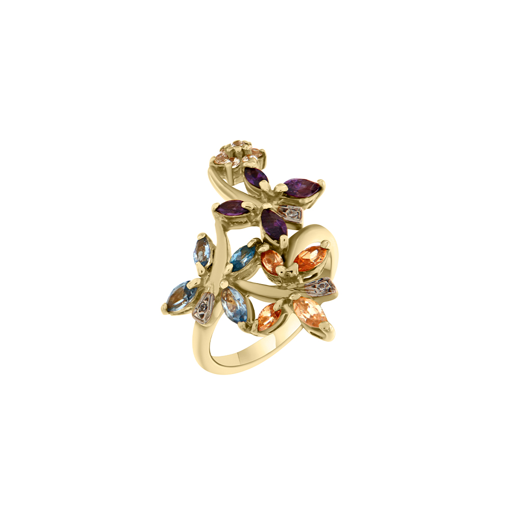 Μοναδικό χρυσό δαχτυλίδι Κ14 με έγχρωμες πέτρες.