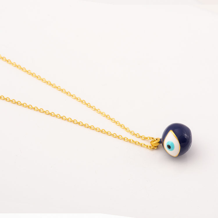Silver gold-plated necklace with a round blue enamel evil eye.