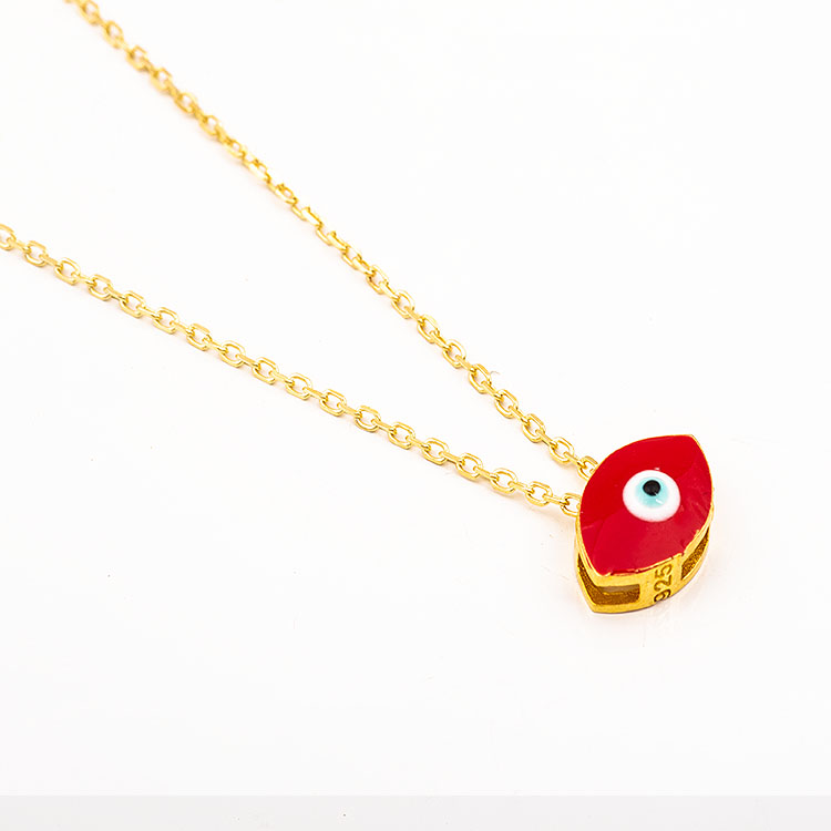 Silver gold-plated necklace with an orange red enamel evil eye.
