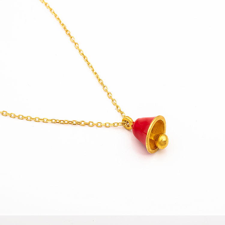 Silver gold-plated necklace with a red enamel bell motif.