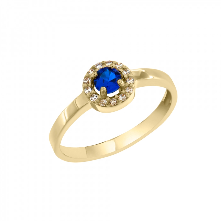 Δαχτυλίδι σε χρυσό Κ9 ροζέτα με μπλε πέτρα.