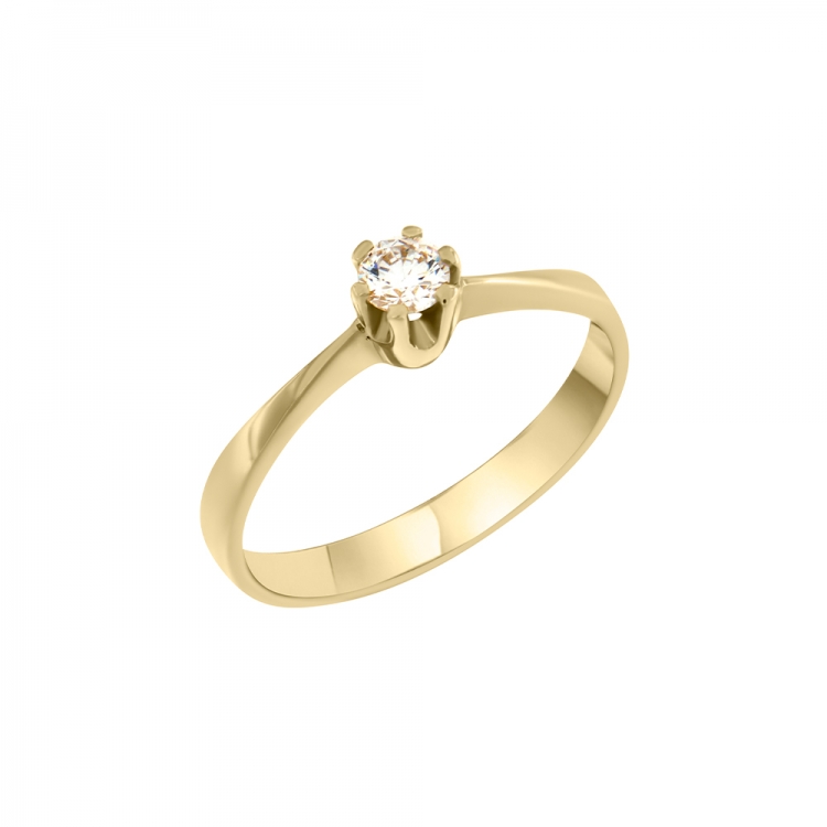 Κομψό μονόπετρο δαχτυλίδι χρυσό Κ14 με 6 δοντάκια.