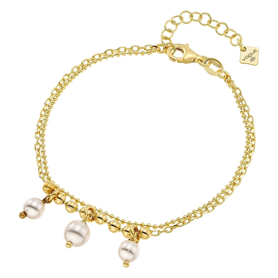 Ασημένιο επίχρυσο βραχιόλι Vogue 6715341 με μπίλιες και 3 μαργαριτάρια. — φωτογραφία 1