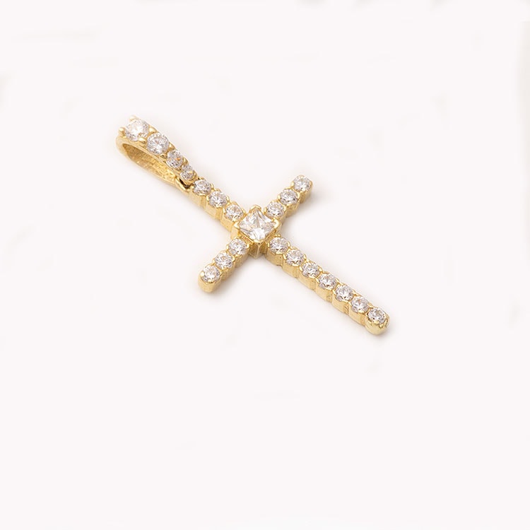 Χρυσός σταυρός Κ14 πολύπετρος με μεγάλη τετράγωνη πέτρα στο κέντρο. — φωτογραφία 2