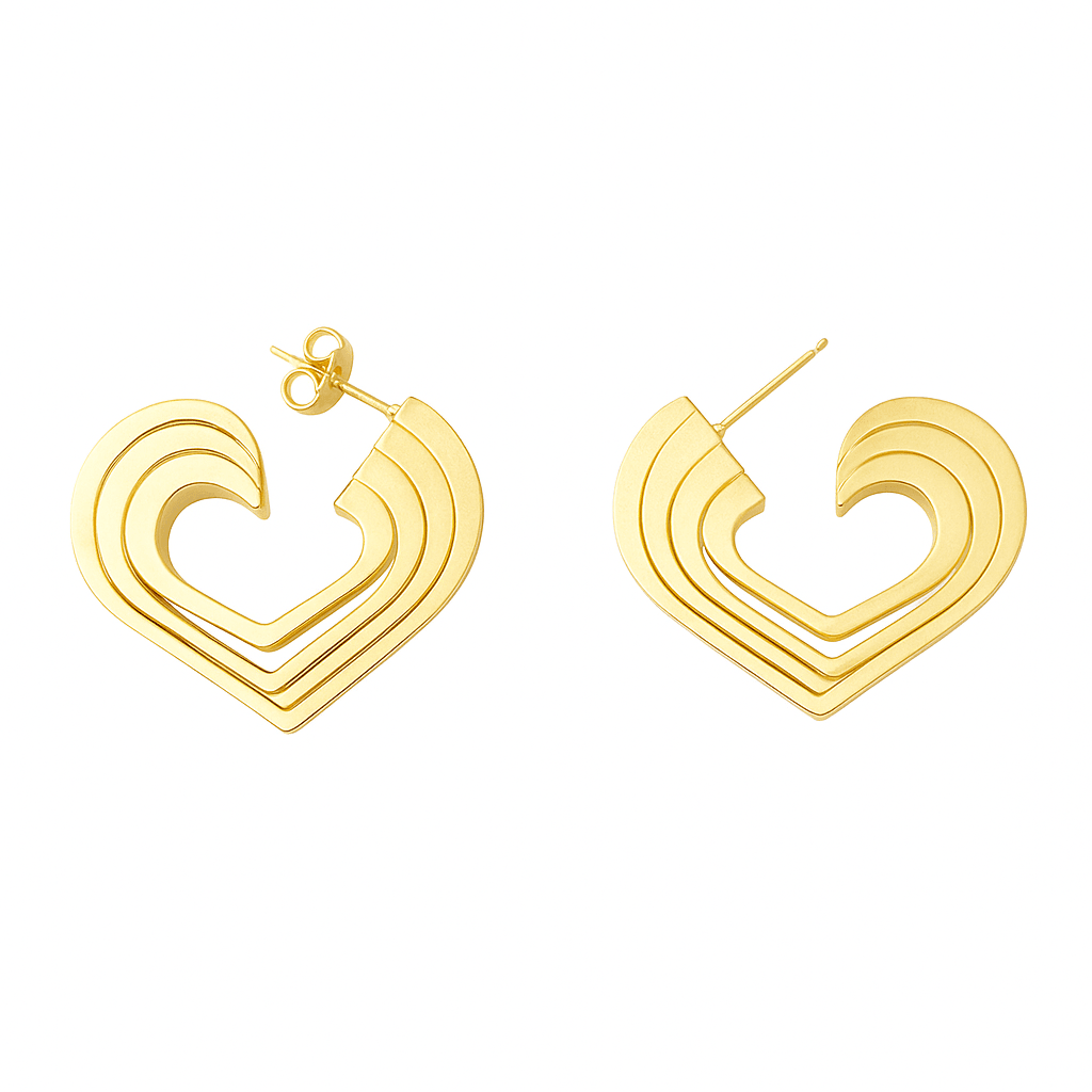 Ασημένια καρφωτά επίχρυσα σκουλαρίκια καρδούλες. — φωτογραφία 3
