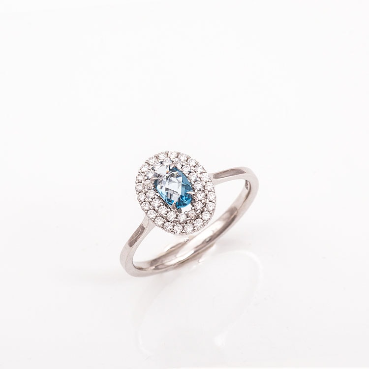 Λευκόχρυσο δαχτυλίδι Κ14 ροζέτα με πέτρα blue topaz Νο 55. — φωτογραφία 2
