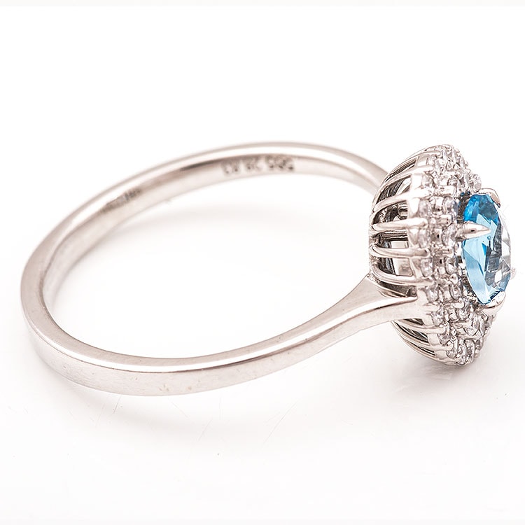 Λευκόχρυσο δαχτυλίδι Κ14 ροζέτα με πέτρα blue topaz Νο 55. — φωτογραφία 3