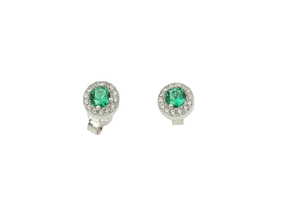 Σκουλαρίκια Λευκόχρυσα Κ14 Ροζέτα Με Πράσινη Πέτρα. — φωτογραφία 2