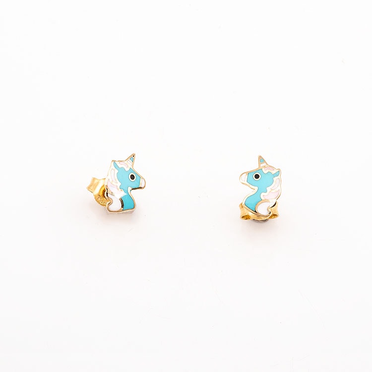 Χρυσά καρφωτά σκουλαρίκια Κ14 μονόκερως. — φωτογραφία 1