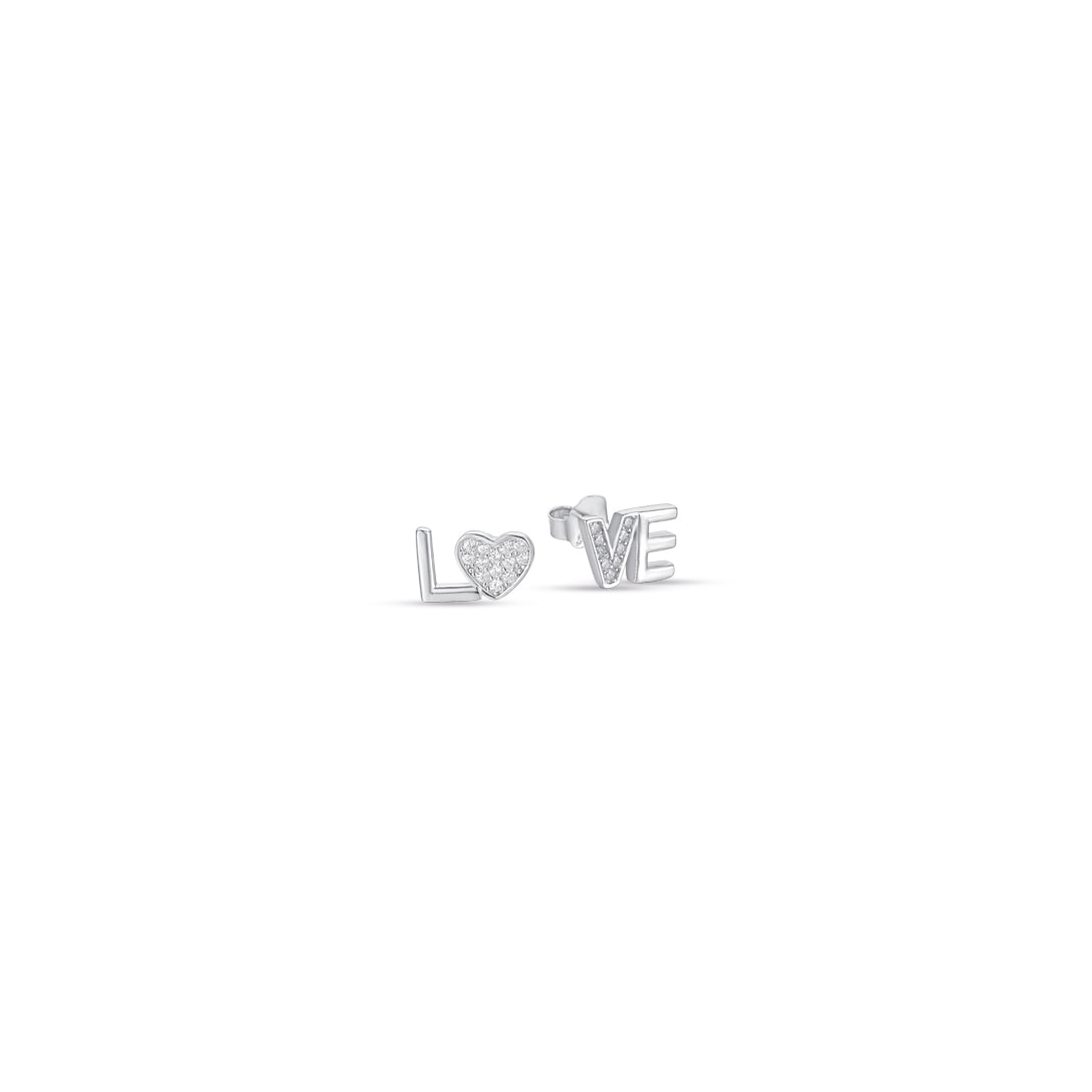 Ασημένια καρφωτά σκουλαρίκια LOVE. — φωτογραφία 1