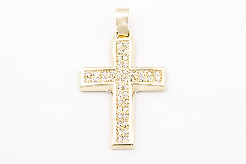 Χρυσός βαπτιστικός σταυρός Κ9, πολύπετρος.
