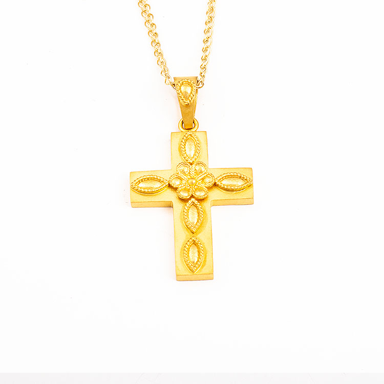 Χρυσός σταυρός και αλυσίδα Κ14, σε βυζαντινό στυλ.