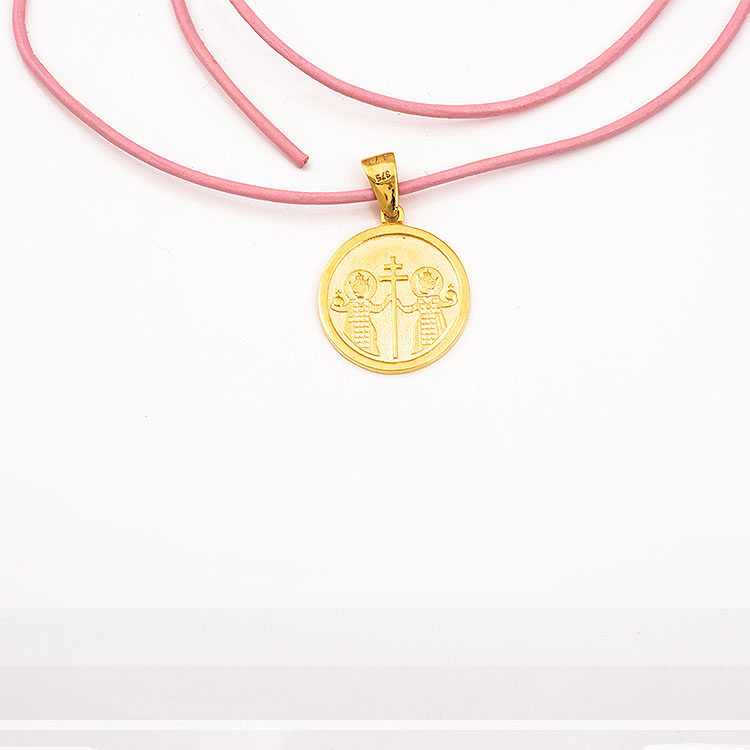 Χρυσό Κωνσταντινάτο Κ9 ΙΣΧΣΝΙΚΑ, δύο όψεων, με ροζ σμάλτο.