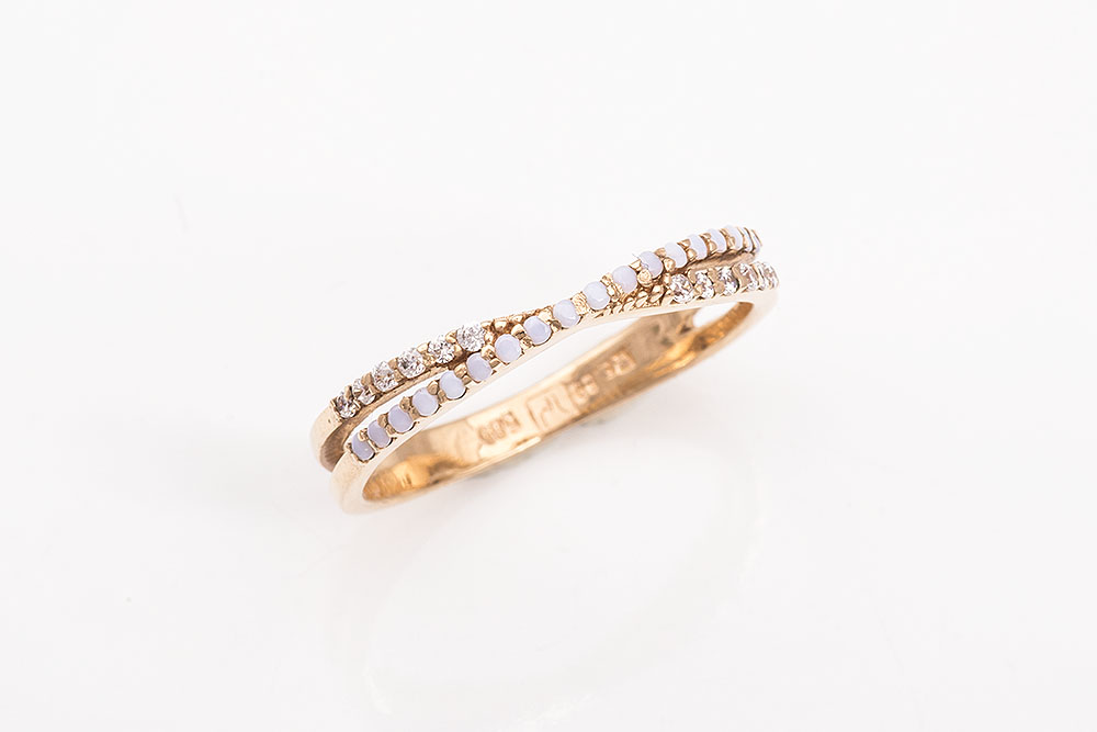 Δαχτυλίδι σε ροζ χρυσό Κ14 με λευκές πέτρες και milky Νο 54.