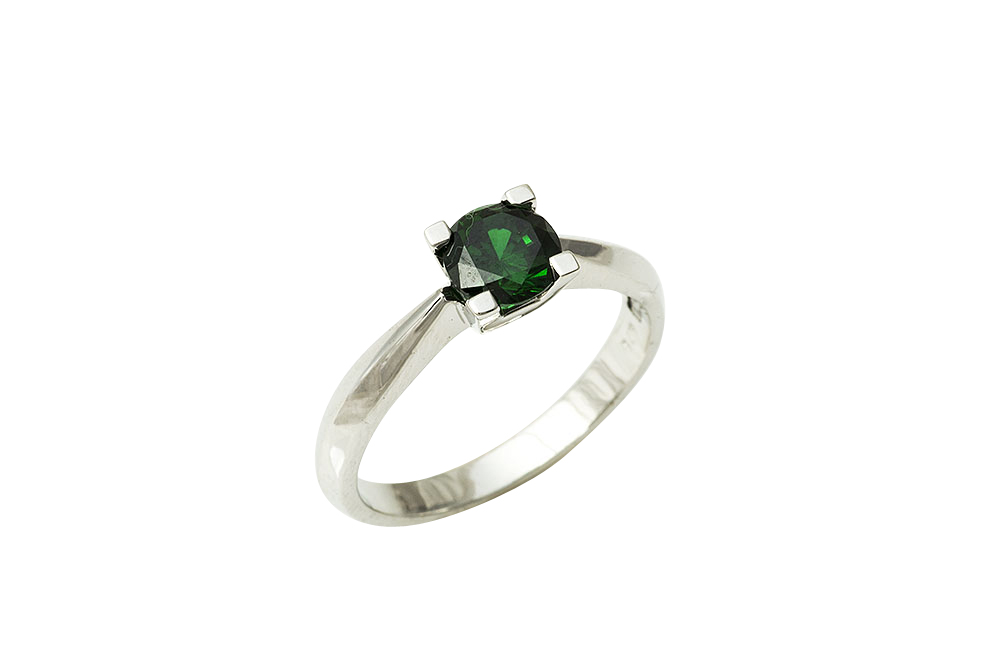 Λευκόχρυσο Δαχτυλίδι Κ14, Μονόπετρο, Με Πράσινη Πέτρα.