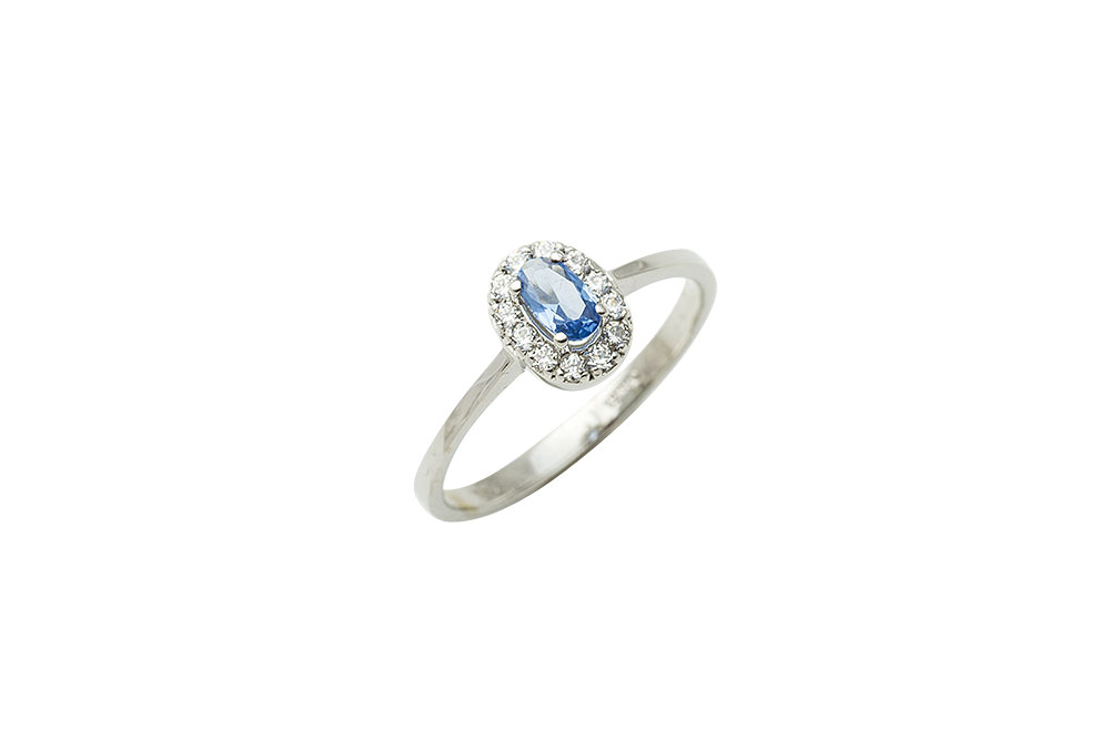 Λευκόχρυσο Δαχτυλίδι Κ14, Με Γαλάζια Πέτρα.