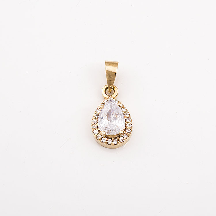 Σετ, κολιέ και σκουλαρίκια σε χρυσό Κ9 με ροζέτα με λευκή πέτρα σε σχήμα δάκρυ.
