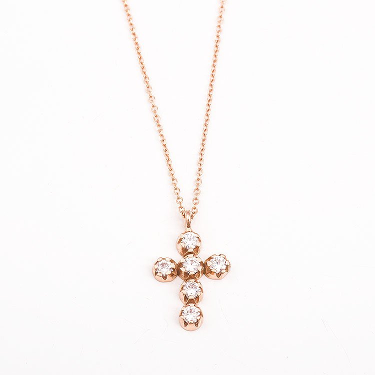 Μικρός σταυρός και αλυσίδα σε ροζ χρυσό Κ14 κλασσικό σχέδιο.