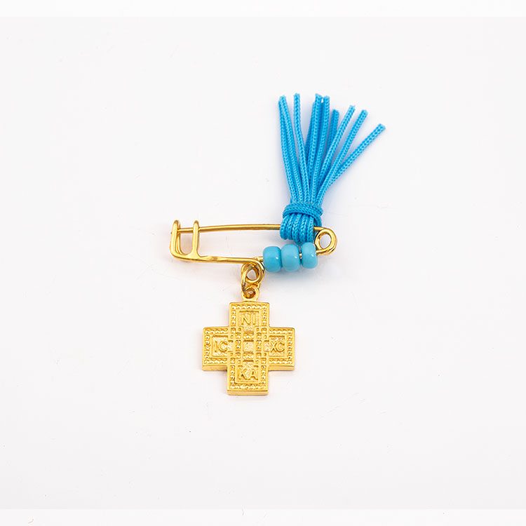 Παιδική παραμάνα χρυσή Κ9 με κρεμαστό Κωνσταντινάτο σε σχήμα σταυρού.