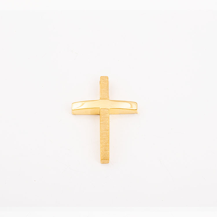 Χρυσός σταυρός Κ9, με λουστρέ-ματ επιφάνεια, χωρίς κρίκο.