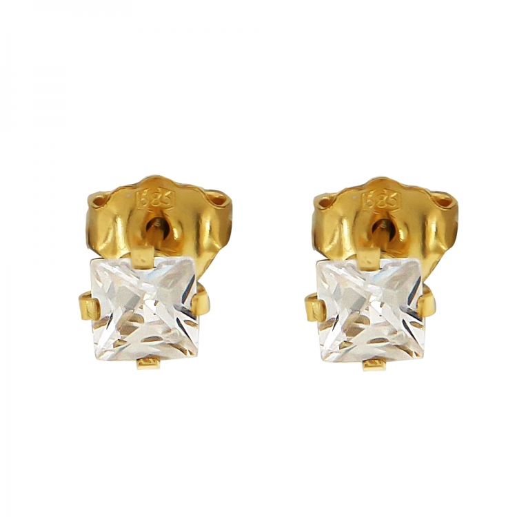 Καρφωτά σκουλαρίκια σε χρυσό Κ14 με τετράγωνη πέτρα.