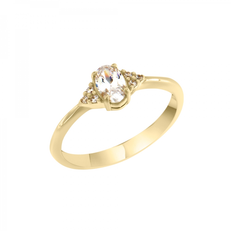 Χρυσό δαχτυλίδι Κ9 με οβάλ λευκή πέτρα.