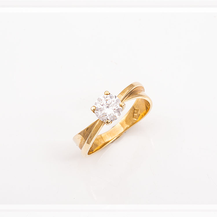 Φαρδύ μονόπετρο δαχτυλίδι χρυσό Κ14.
