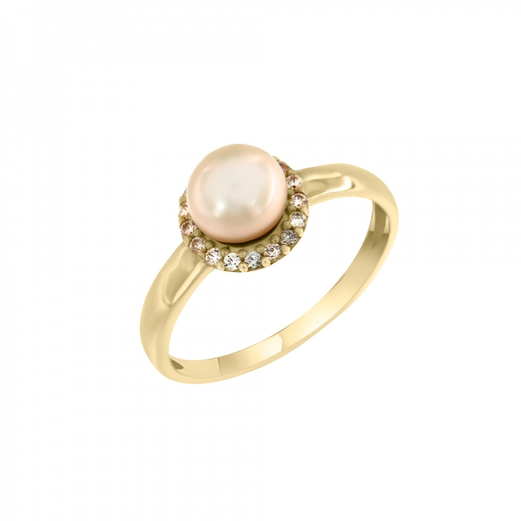 Υπέροχο χρυσό δαχτυλίδι Κ14, ροζέτα με μαργαριτάρι.