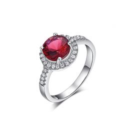 Ασημένιο δαχτυλίδι στρογγυλή ροζέτα με κόκκινη πέτρα.