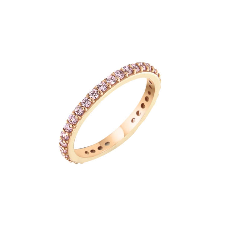 Δαχτυλίδι σε ροζ χρυσό Κ9 ολόβερο με ροζ πέτρες.