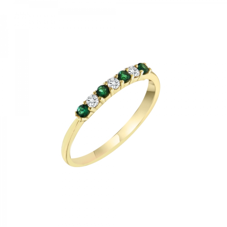 Χρυσό δαχτυλίδι Κ9 σειρέ με λευκές και πράσινες πέτρες Νο 56.