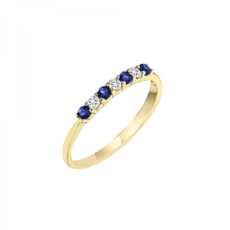Χρυσό δαχτυλίδι Κ9 σειρέ με λευκές και μπλε πέτρες Νο 56.