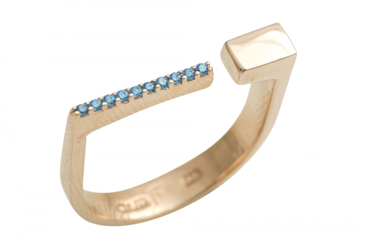 Δαχτυλίδι Σε Ροζ Χρυσό Κ14, Με Γαλάζιες Πέτρες.