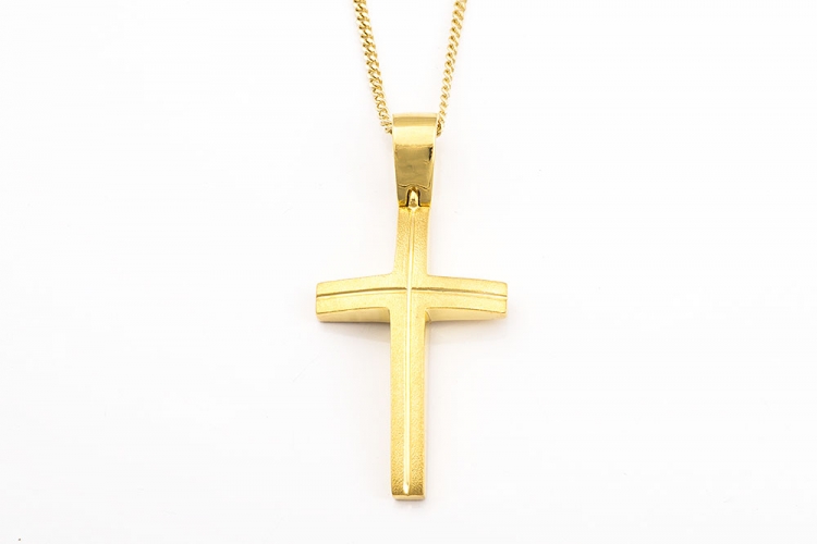 Χρυσός σταυρός και αλυσίδα Κ9 με ματ επιφάνεια.