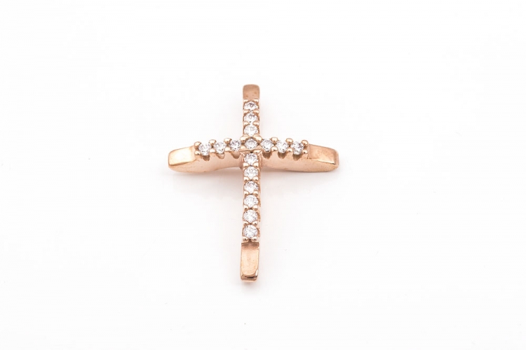 Πολύπετρος σταυρός σε ροζ χρυσό Κ9 με κρυφό κρίκο.