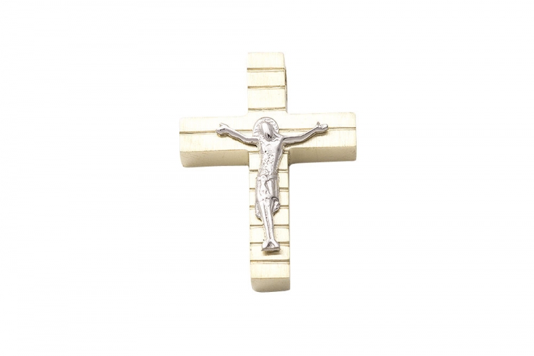 Δίχρωμος, Βαπτιστικός Σταυρός Κ14, Με Ματ Επιφάνεια Και Εσταυρωμένο.