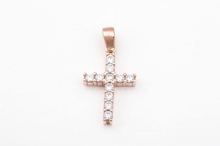 Μικρός σταυρός σε ροζ χρυσό Κ9 με πέτρες.